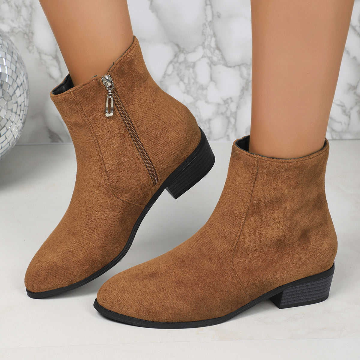 Women's Ankle Boots Block Heel Side Zip Pointed Toe