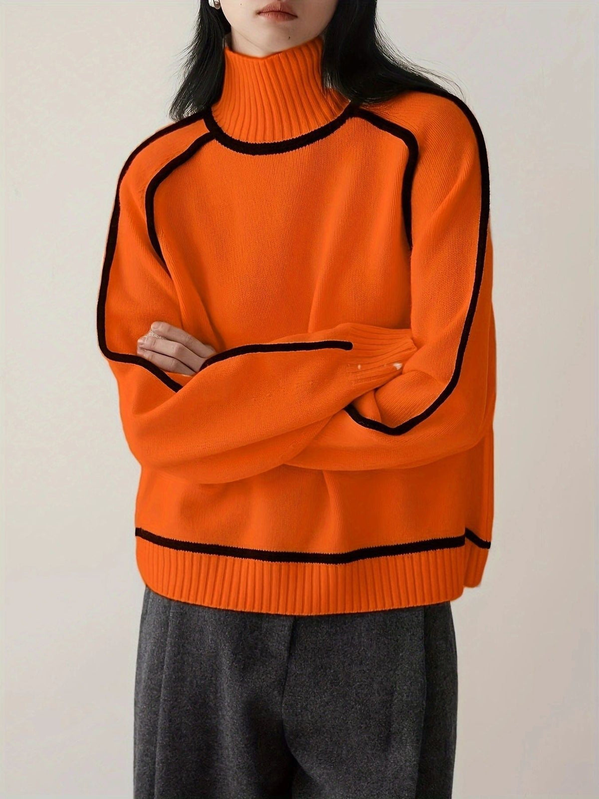 Ornella Contrast Piping Turtleneck Sweater