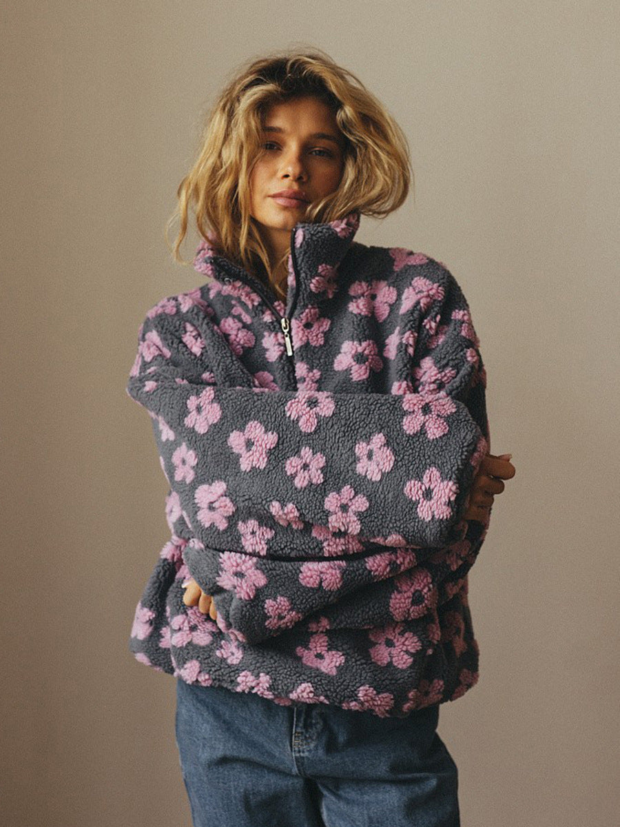 Aurore Floral Sherpa Half-Zip Pullover