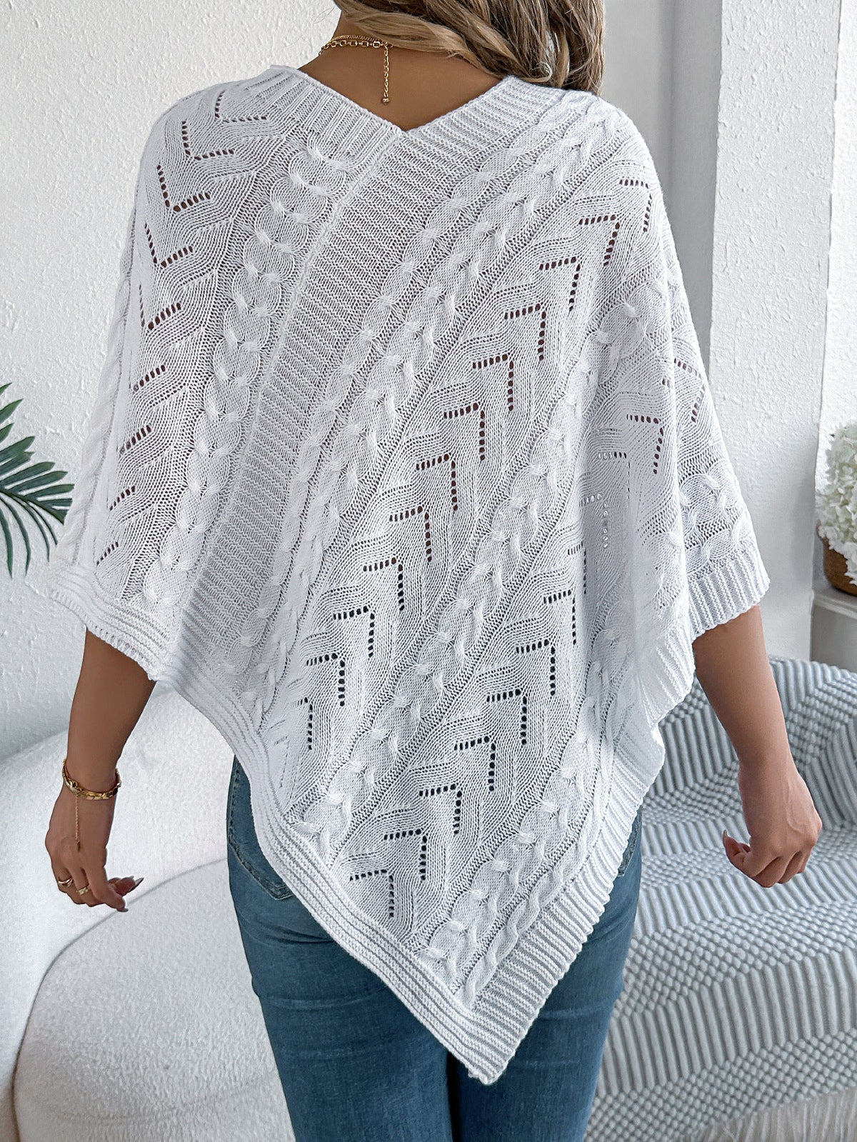 Dalila Cable Knit V-Neck Cape Poncho