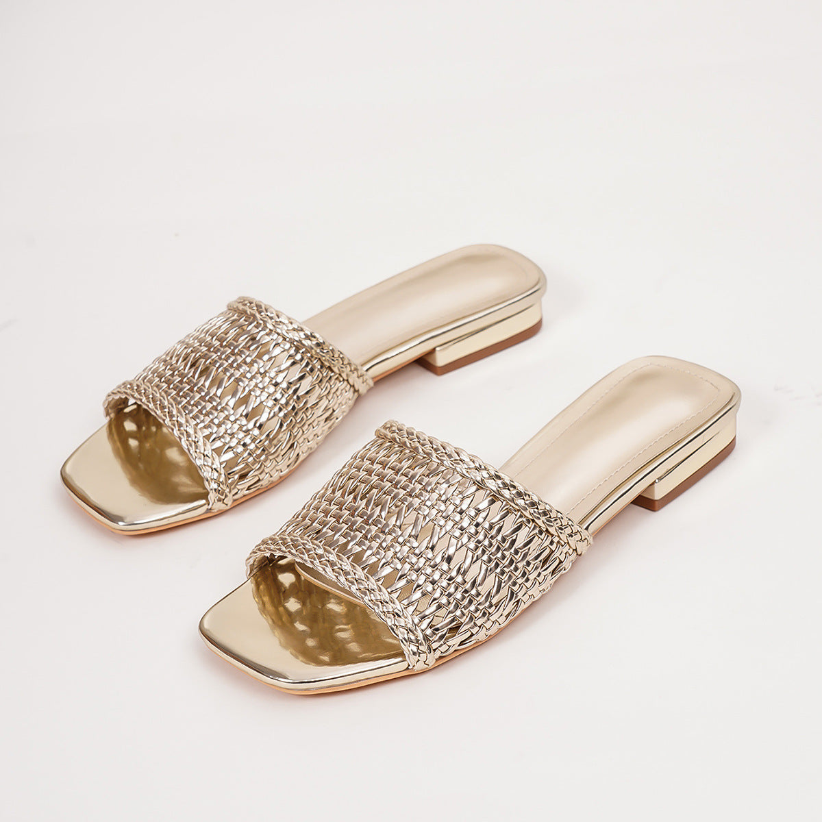 Brenna Metallic Woven Slide Sandals