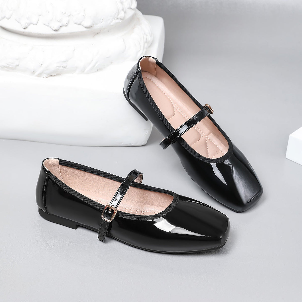 Roxane Patent Square-Toe Mary Jane Flats