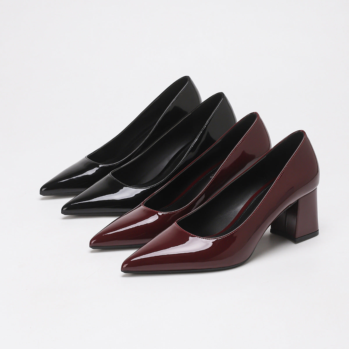 Heloise Patent Pointed Toe Block Heel Pumps