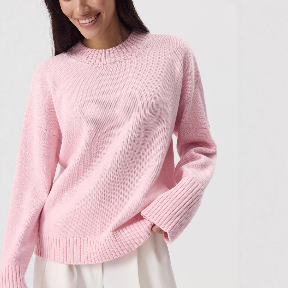 Ottilia Cotton Crew Neck Drop Shoulder Sweater