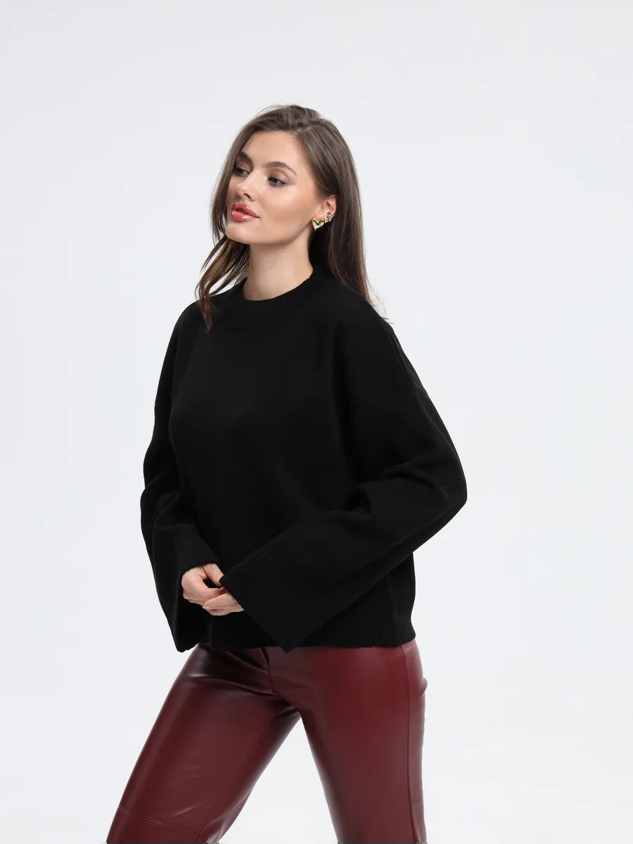 Signe Ribbed-Cuff Oversized Pullover Sweater