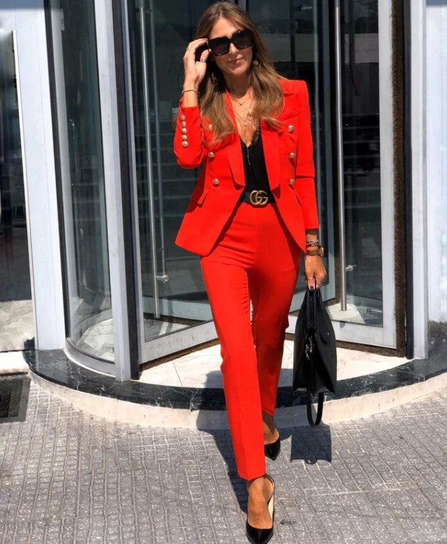 Women's Tailored Blazer Suit Set with Deep Lapel