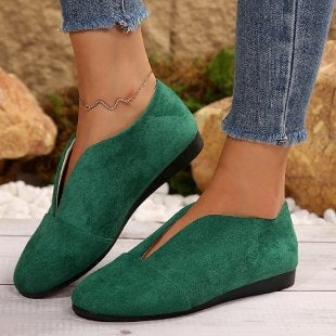 Women's V-Cut Slip-On Flat Shoes with Rounded Toe
