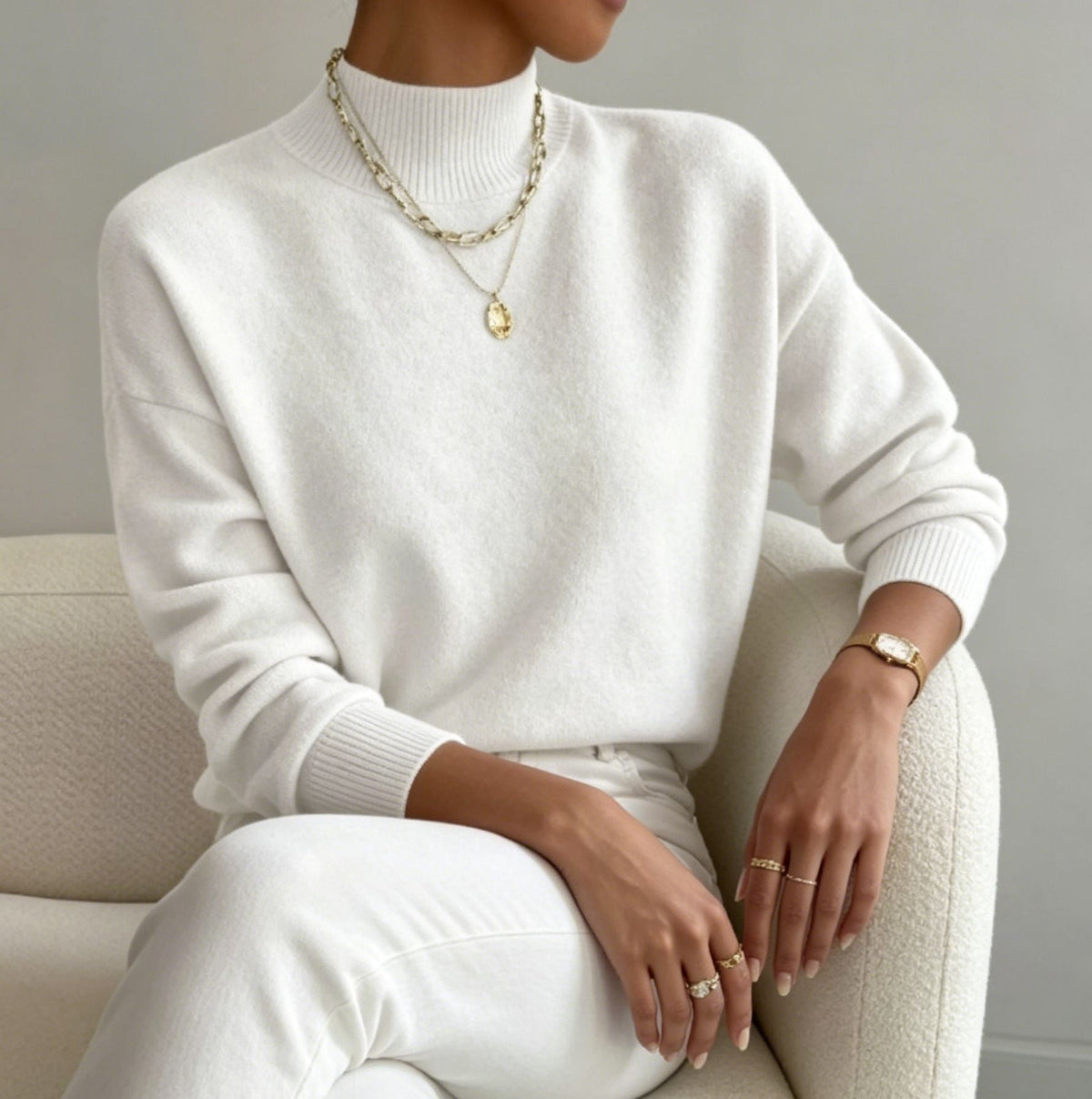 Women's Mock Neck Relaxed Fit Sweater Long Sleeve