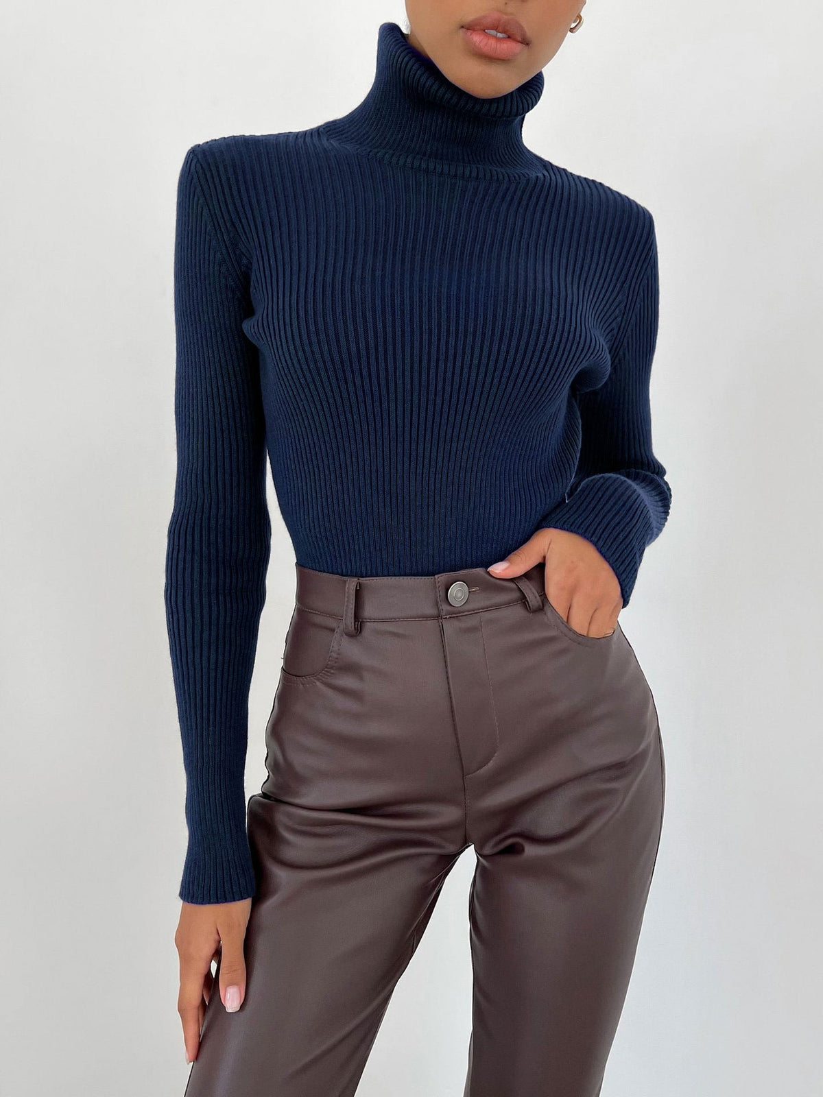 Dagny Cotton Ribbed Knit Turtleneck Sweater