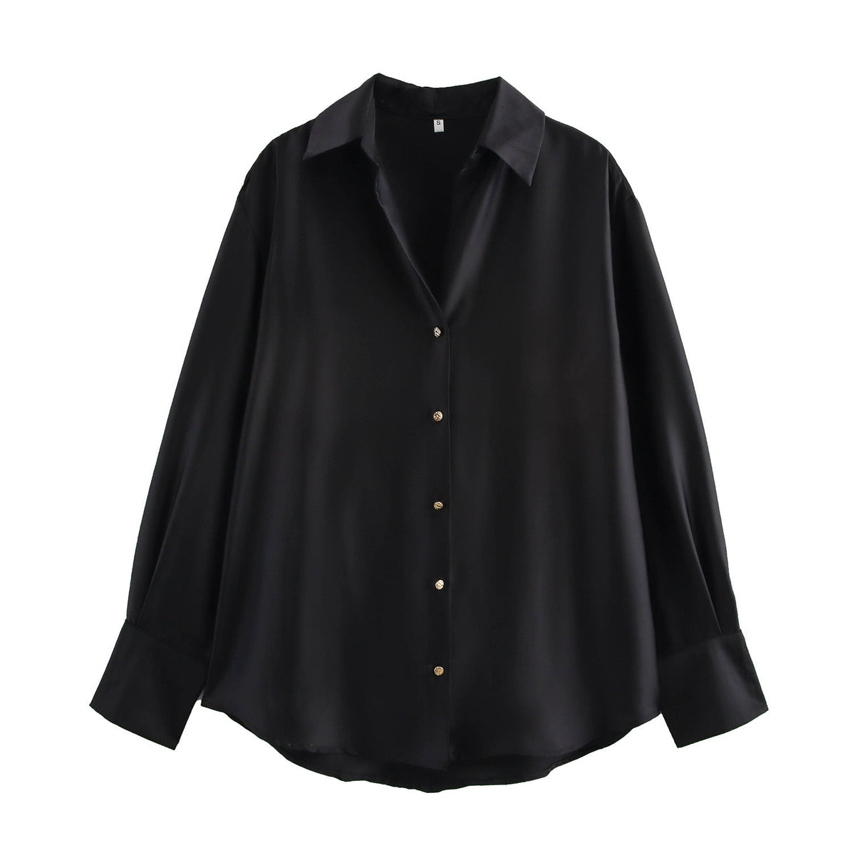 Women's Oversized Satin Button Up Blouse | Shirt Collar, Extended Cuffs, Rounded Hem | Sizes S to L, 9 Colors