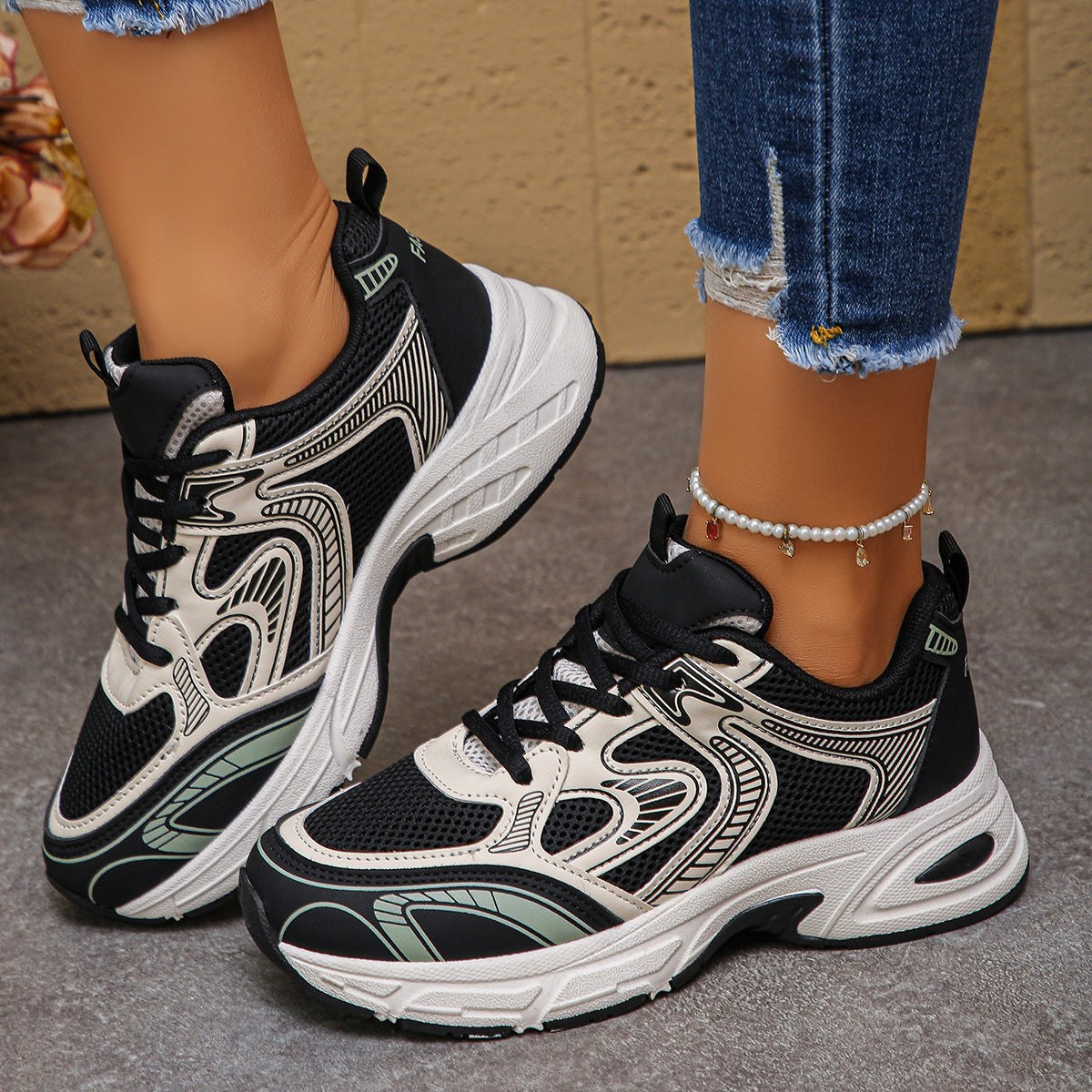 Women's Mesh Panel Sneakers with Cushioned Sole