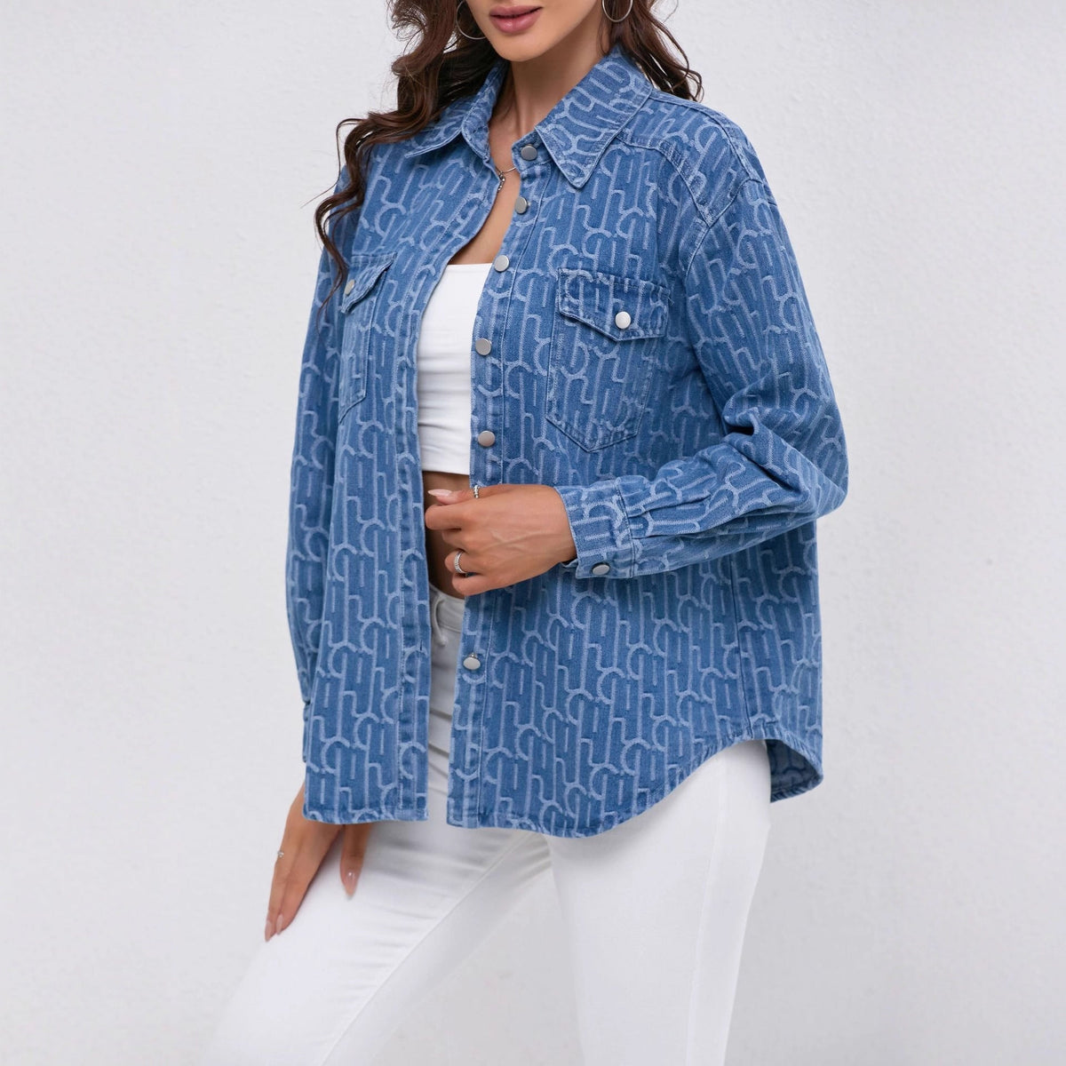 Suzette Printed Jacquard Denim Shirt Jacket