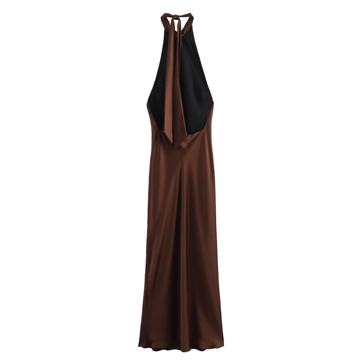 Women's Brown Halter Maxi Dress, Sleeveless, Slim Fit