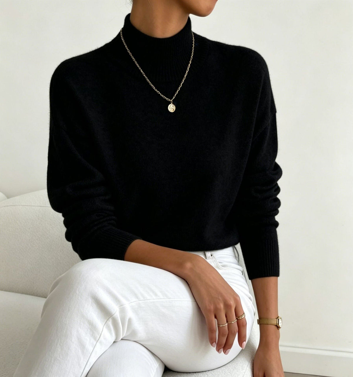 Women's Mock Neck Relaxed Fit Sweater Long Sleeve