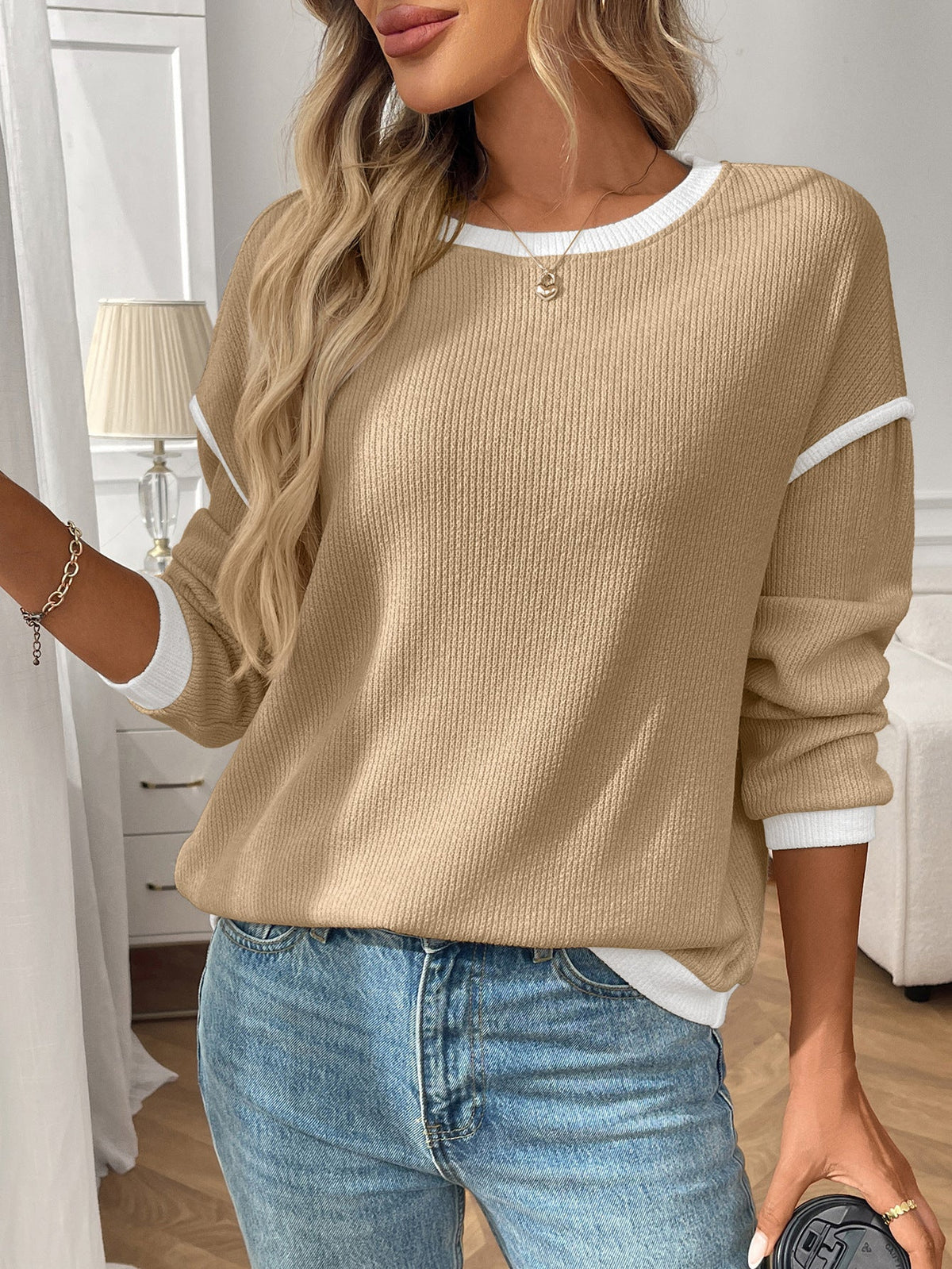 Bruna Contrast-Trim Ribbed Knit Top