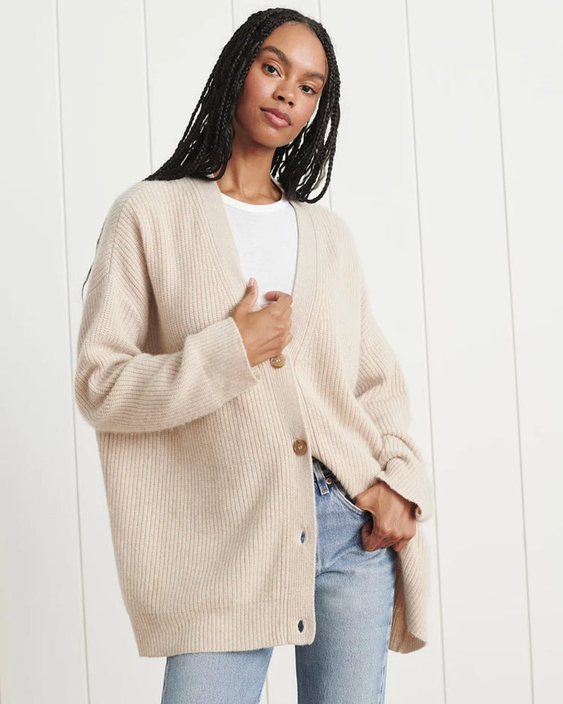 Marian Oversized Ribbed V-Neck Cardigan