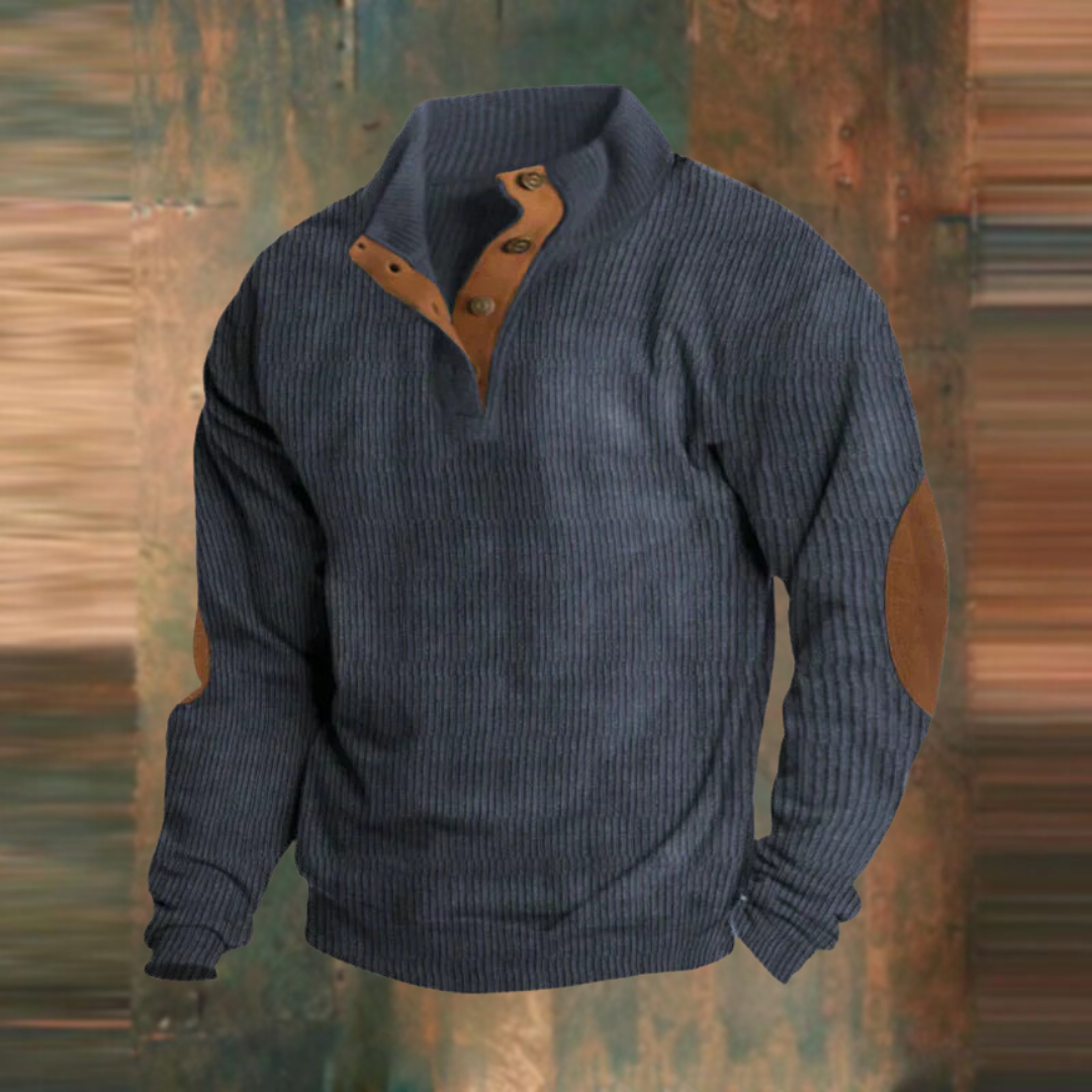 Thomas | Mens Ribbed Sweater with Button Collar — Modern Basic in 5 Colors S–5XL | Westmere