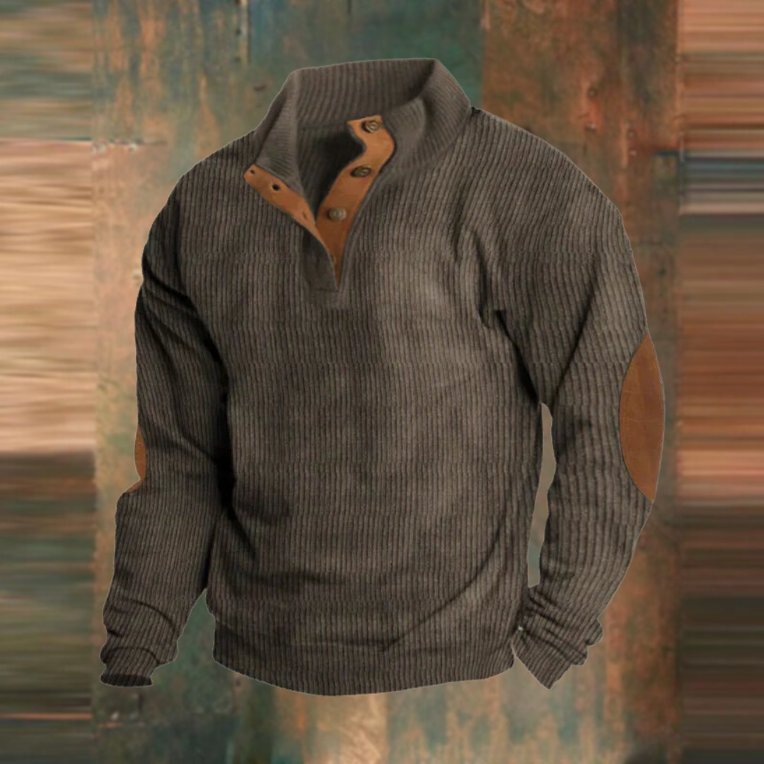 Men's Ribbed Mock Neck Sweater, Long Sleeves, Button Placket