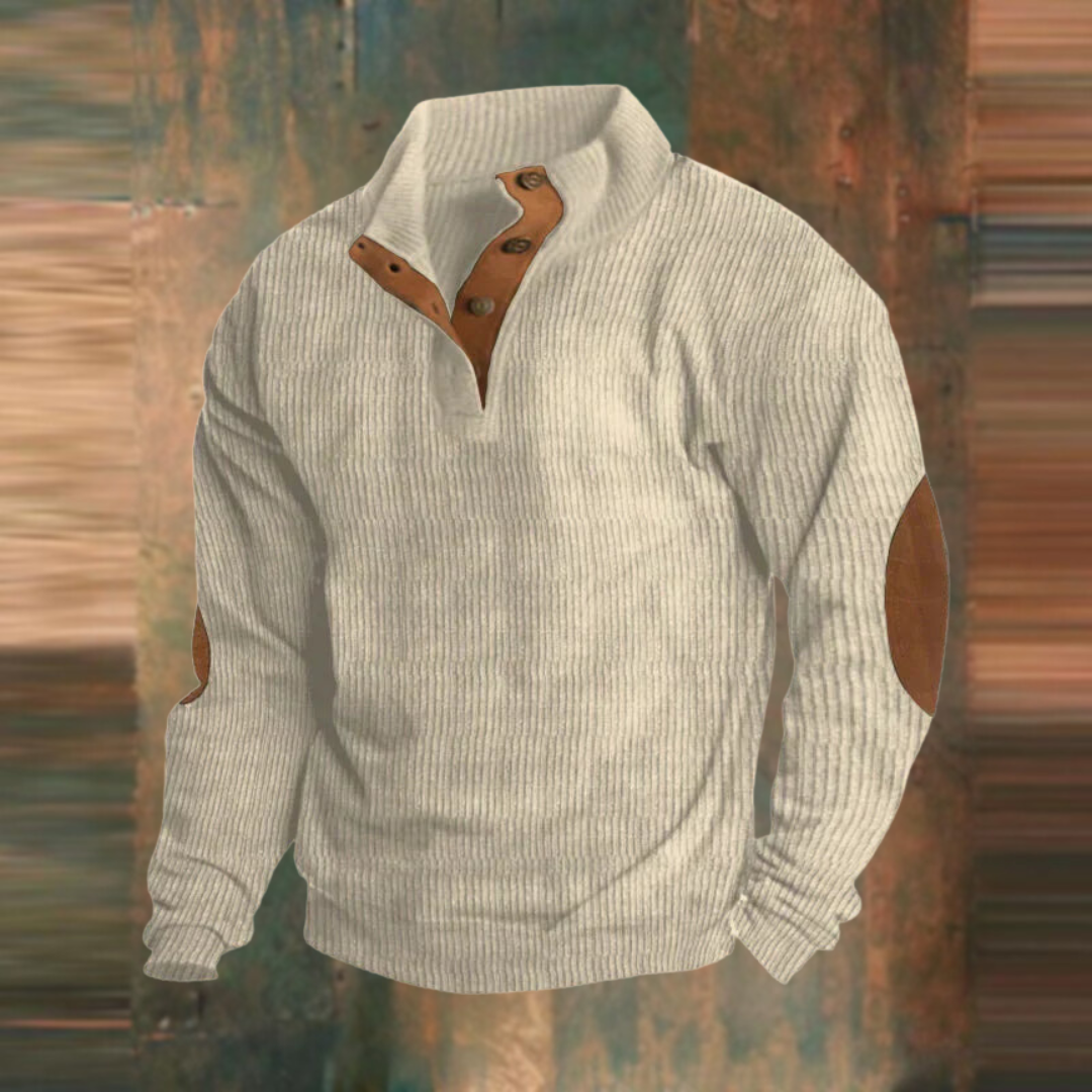 Thomas | Mens Ribbed Sweater with Button Collar — Modern Basic in 5 Colors S–5XL | Westmere