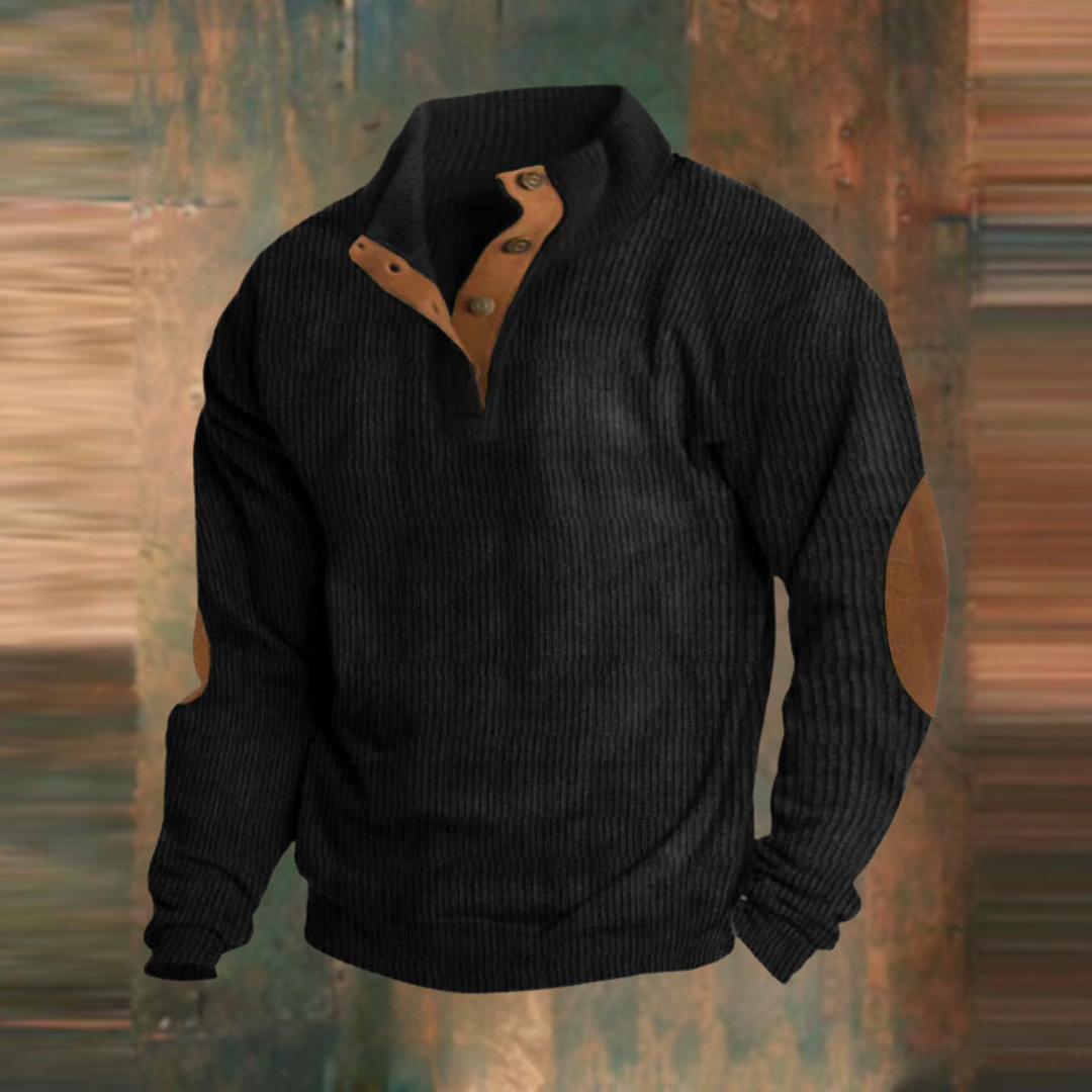 Thomas | Mens Ribbed Sweater with Button Collar — Modern Basic in 5 Colors S–5XL | Westmere