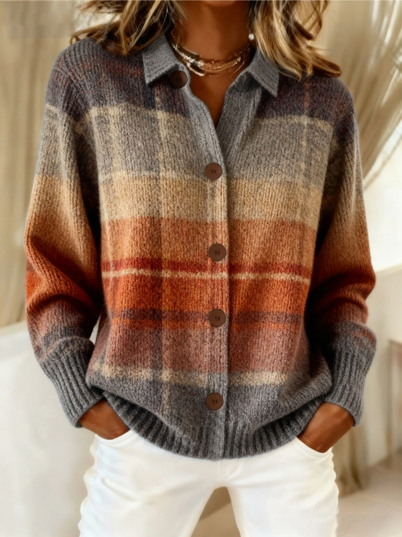 Edith | Autumn Plaid Cardigan with Ombre Effect™