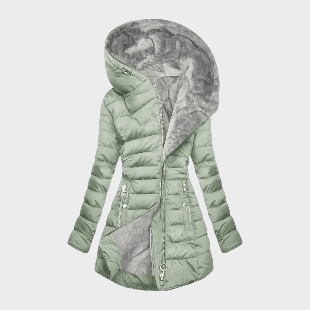 Audrey | Womens Long Quilted Puffer Coat with Oversized Hood | Plush Lining, Full Zip | Black, Dark Green and More S-2XL