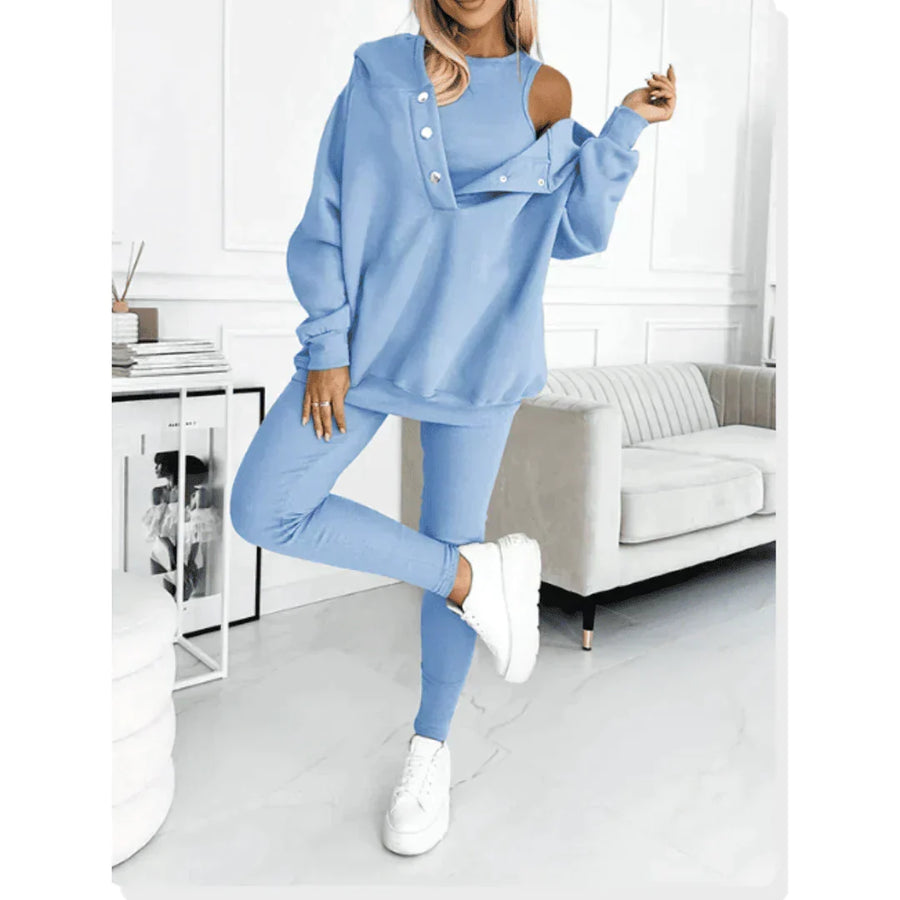 Women's 3-Piece Cotton Lounge Set with Sweatshirt and Pants