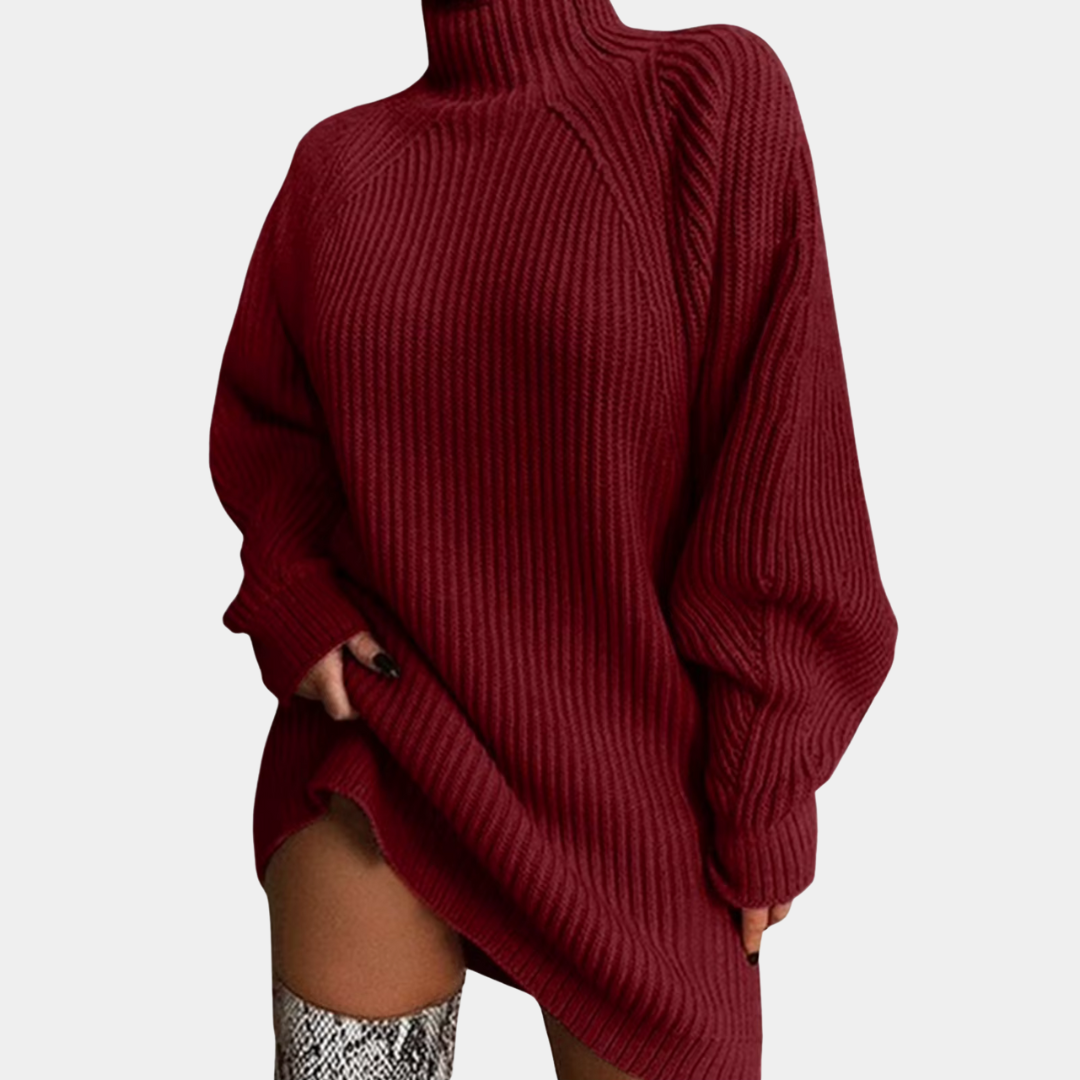 Women's Turtleneck Sweater Dress Chunky Knit Oversized Long Sleeve Mini