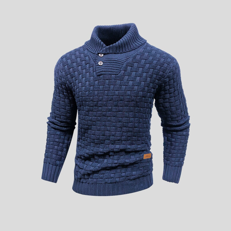 Men's Textured Mock Neck Button Sweater, Long Sleeves
