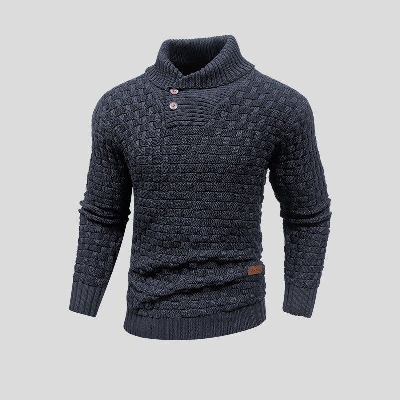 Men's Textured Mock Neck Button Sweater, Long Sleeves