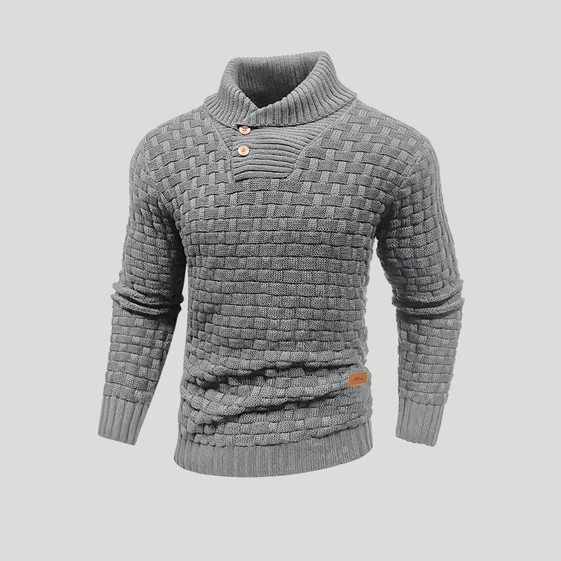 Men's Textured Mock Neck Button Sweater, Long Sleeves