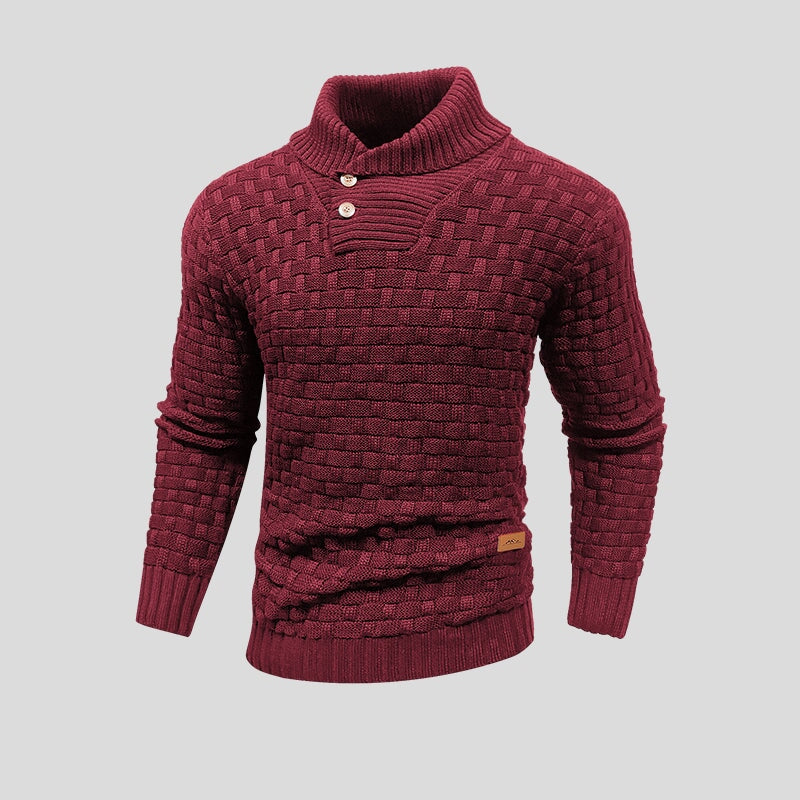 Men's Textured Mock Neck Button Sweater, Long Sleeves