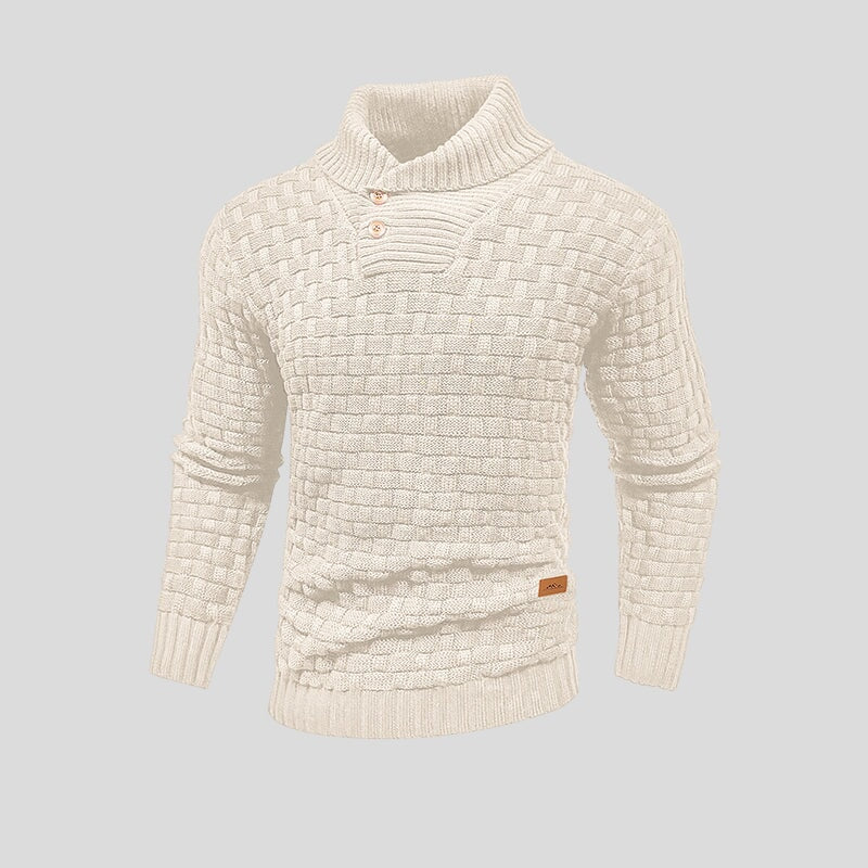 Men's Textured Mock Neck Button Sweater, Long Sleeves