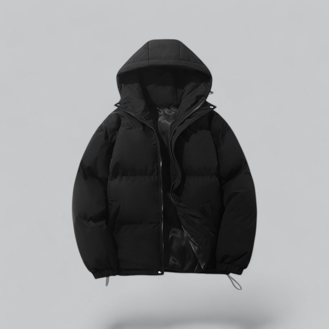 Men's Quilted Hooded Parka Jacket, Long Sleeves, Zip Front