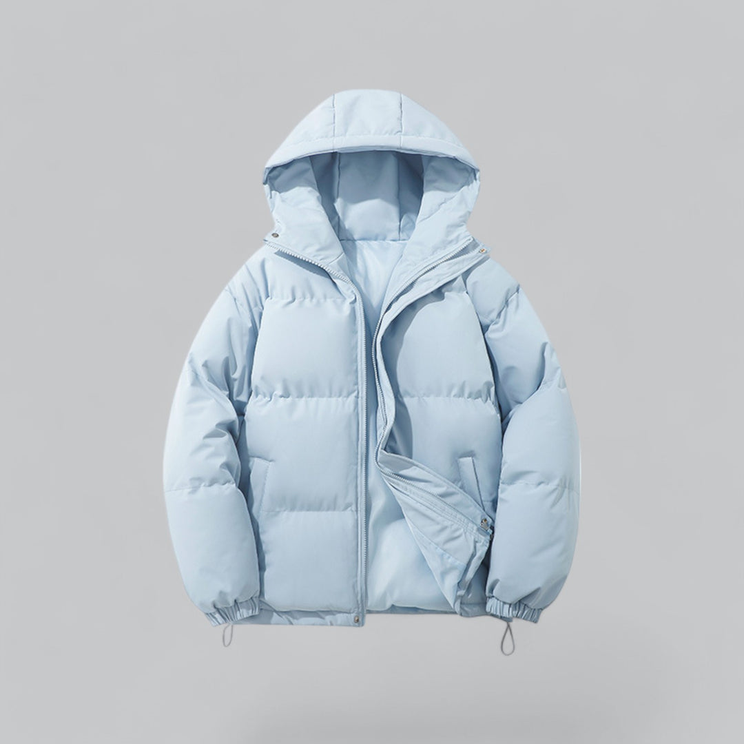 Men's Quilted Hooded Parka Jacket, Long Sleeves, Zip Front