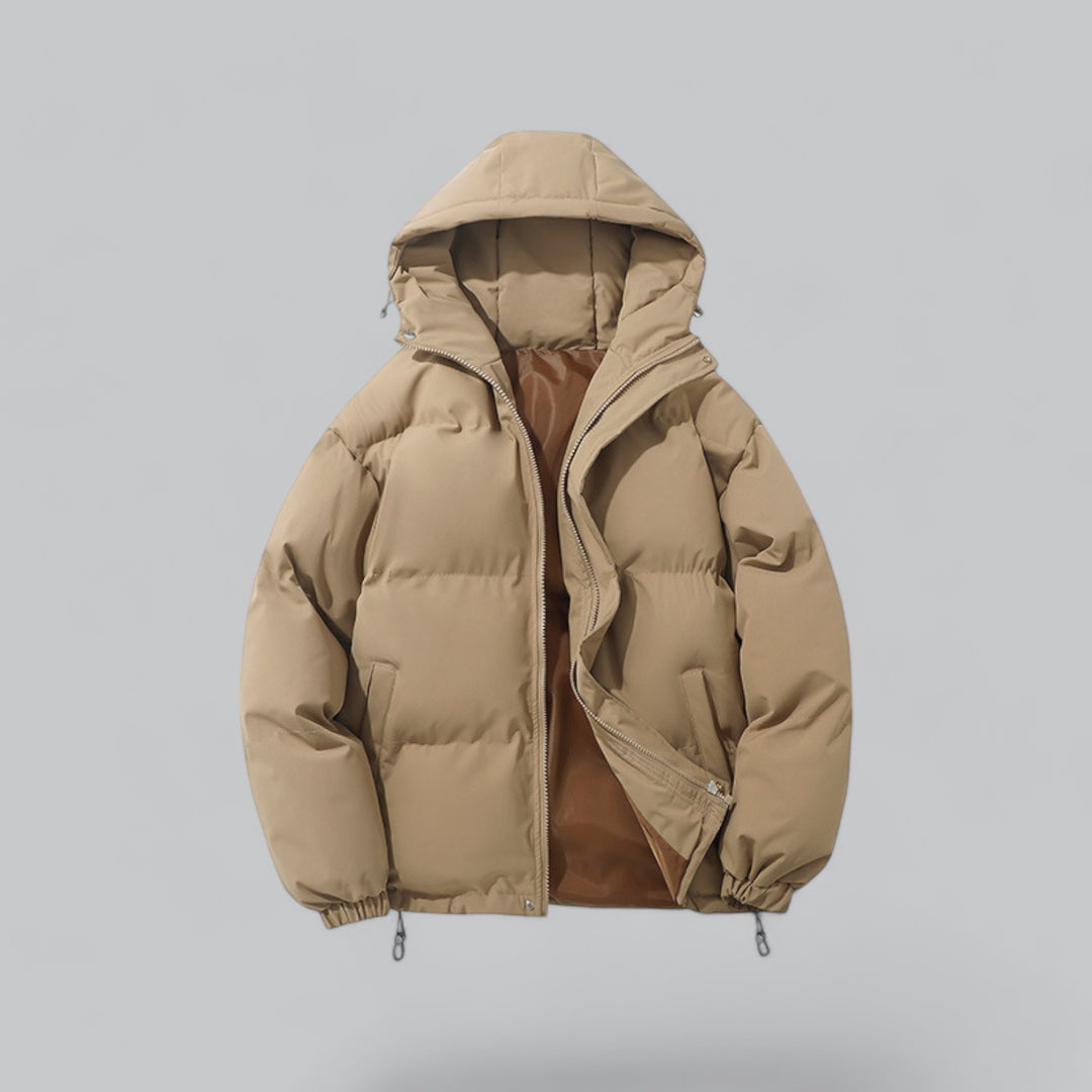 Men's Quilted Hooded Parka Jacket, Long Sleeves, Zip Front