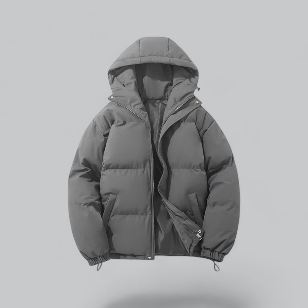 Men's Quilted Hooded Parka Jacket, Long Sleeves, Zip Front