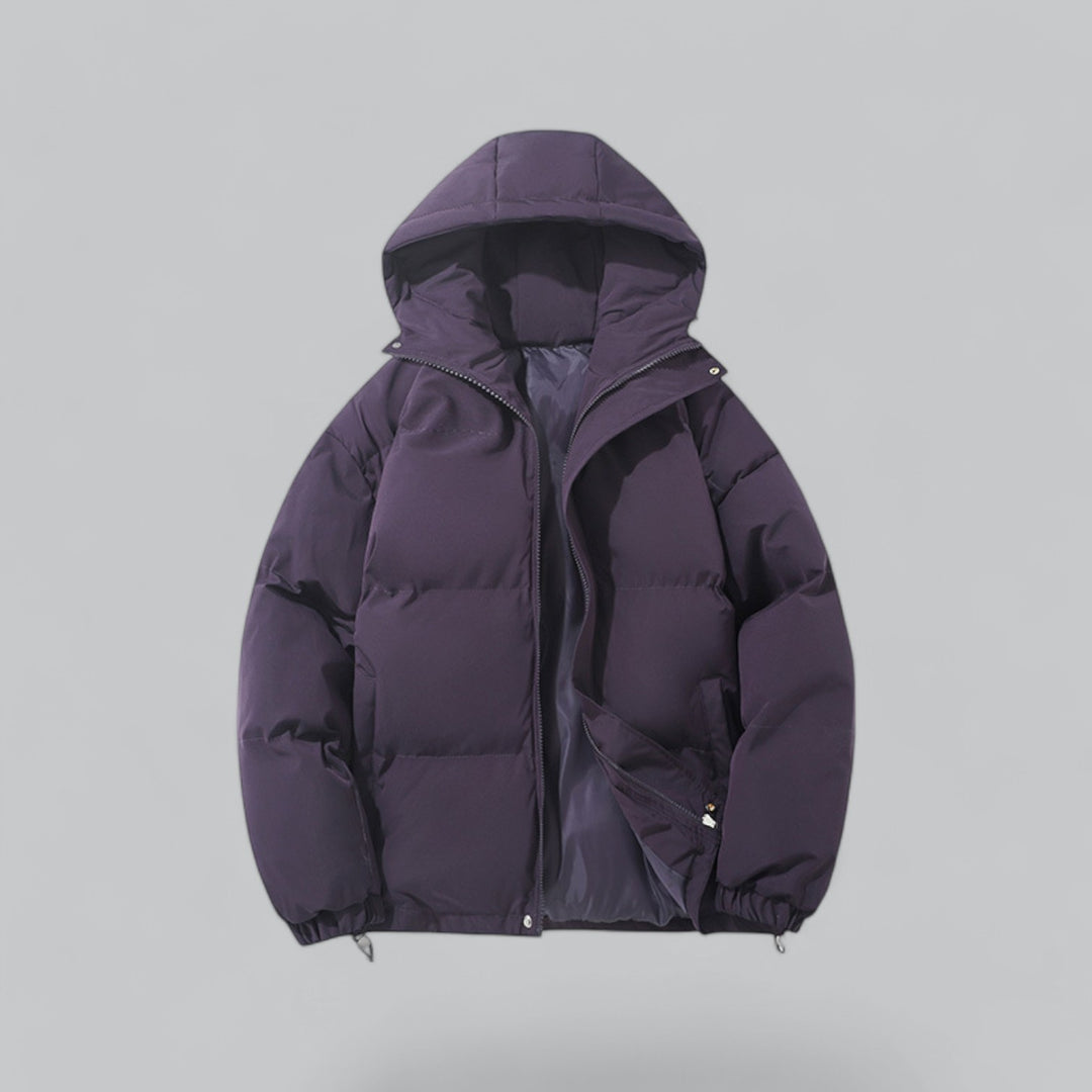Men's Quilted Hooded Parka Jacket, Long Sleeves, Zip Front