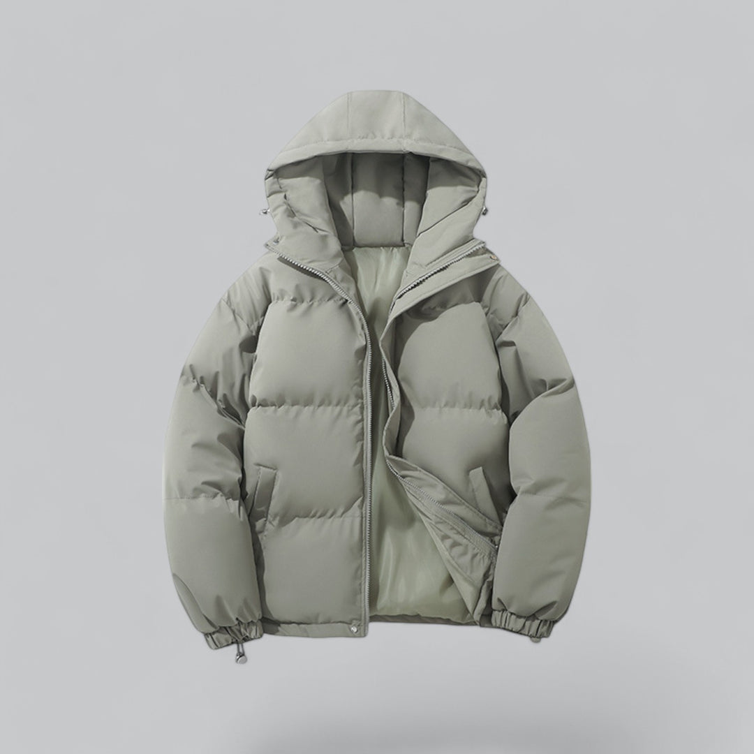 Men's Quilted Hooded Parka Jacket, Long Sleeves, Zip Front