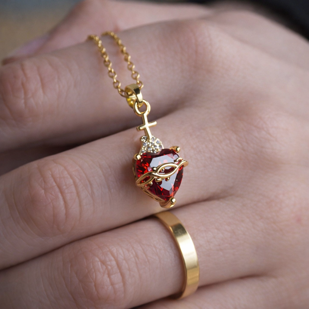 Sacred Heart | Jesus and Mary Necklace Set with Zircons