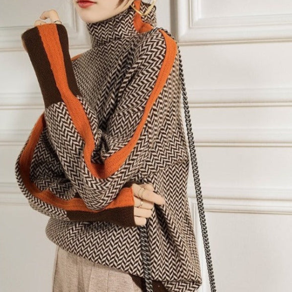 Women's Herringbone Turtleneck Jumper, Long Sleeves