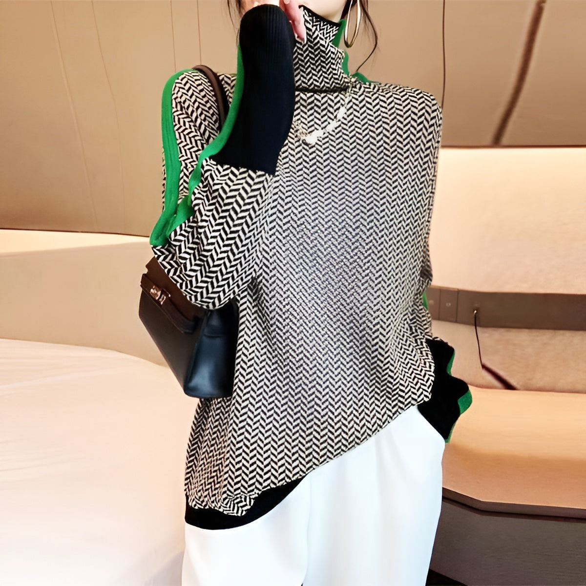 Women's Herringbone Turtleneck Jumper, Long Sleeves
