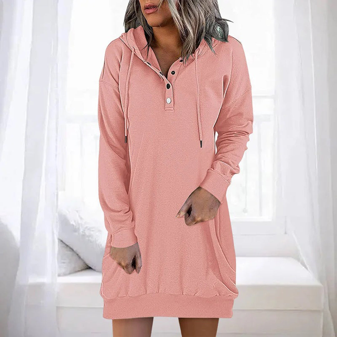 Women's Hooded Sweater Dress with Button Placket
