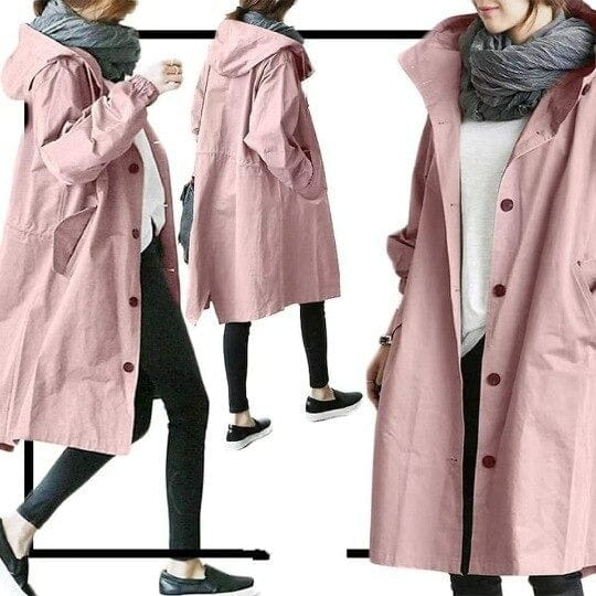 Women's Hooded Raincoat, Long Sleeves, Button Front