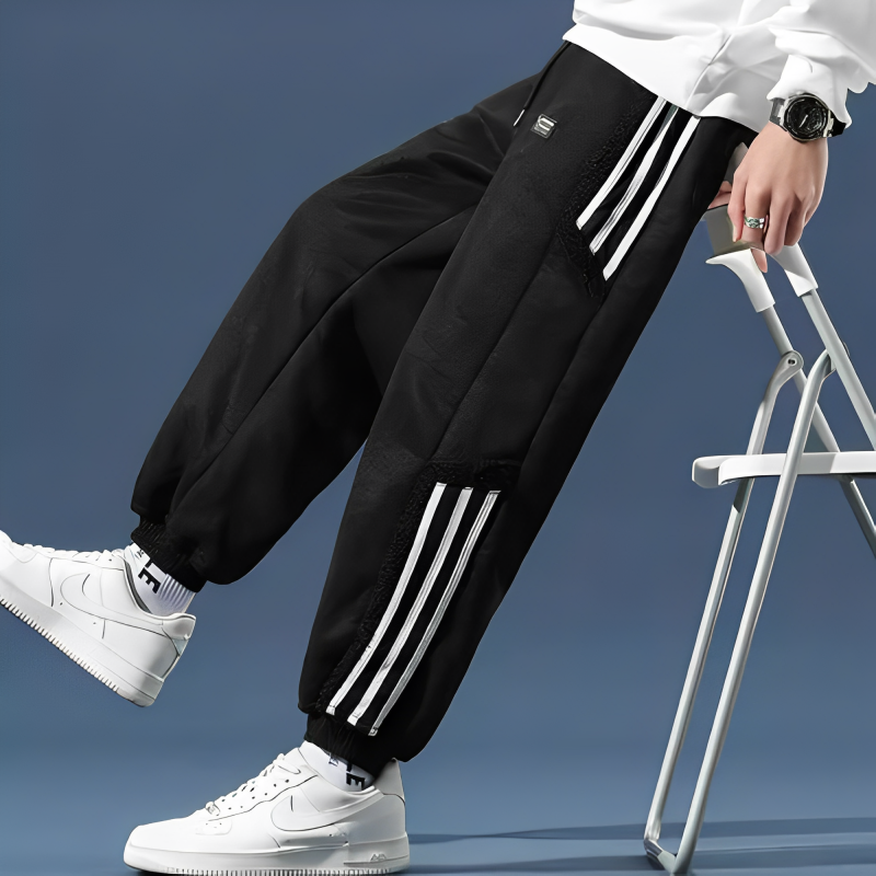 Men's Striped Jogger Pants, Drawstring Waist, Cuffed Ankles