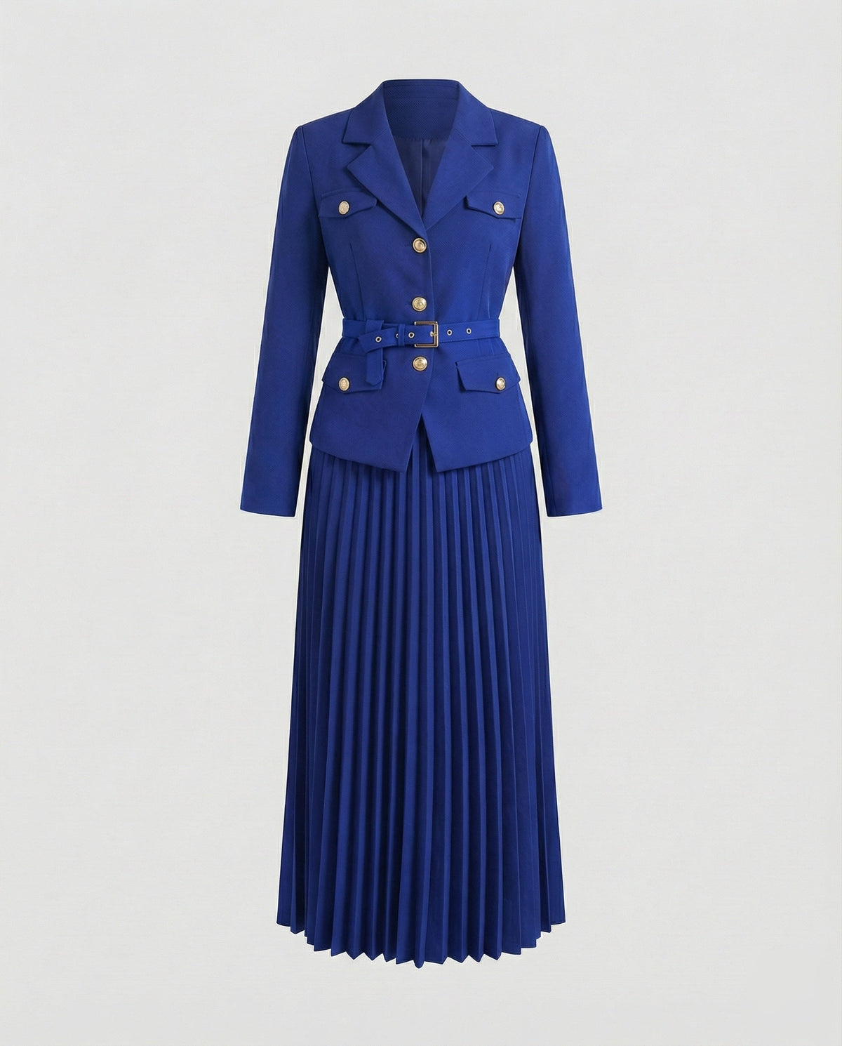 Women's Tailored Blazer Set with Pleated Midi Skirt
