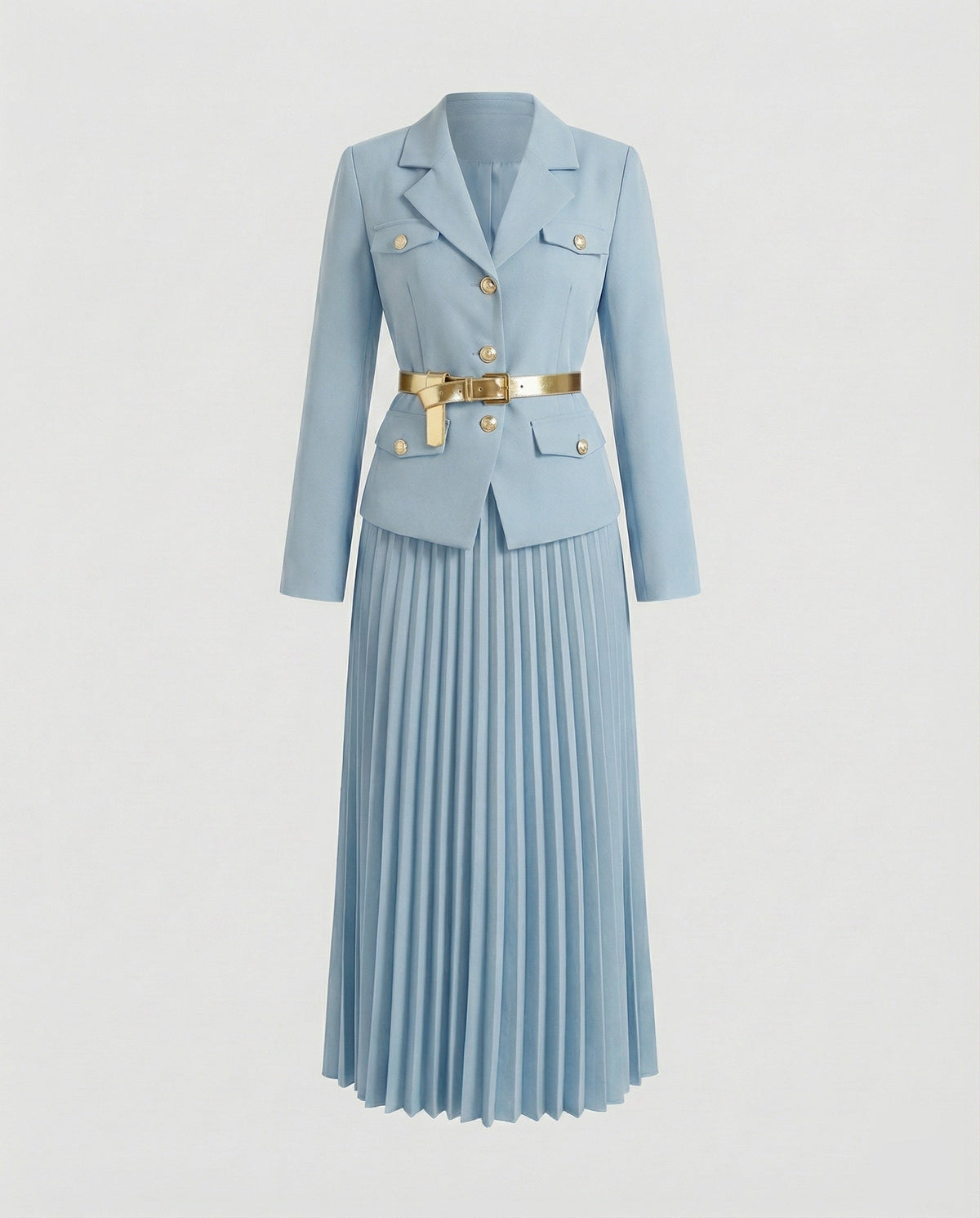 Women's Tailored Blazer Set with Pleated Midi Skirt