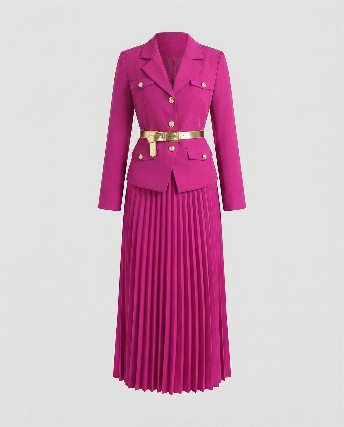 Women's Tailored Blazer Set with Pleated Midi Skirt