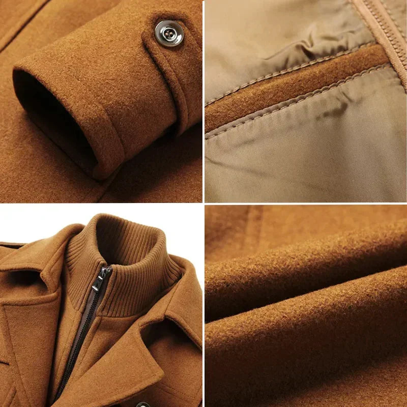 Men's Stand Collar Textured Coat, Button Front, Long Sleeves