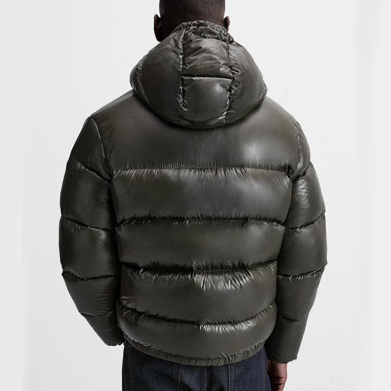 Men's Hooded Quilted Puffer Jacket, Long Sleeves, Full-Zip